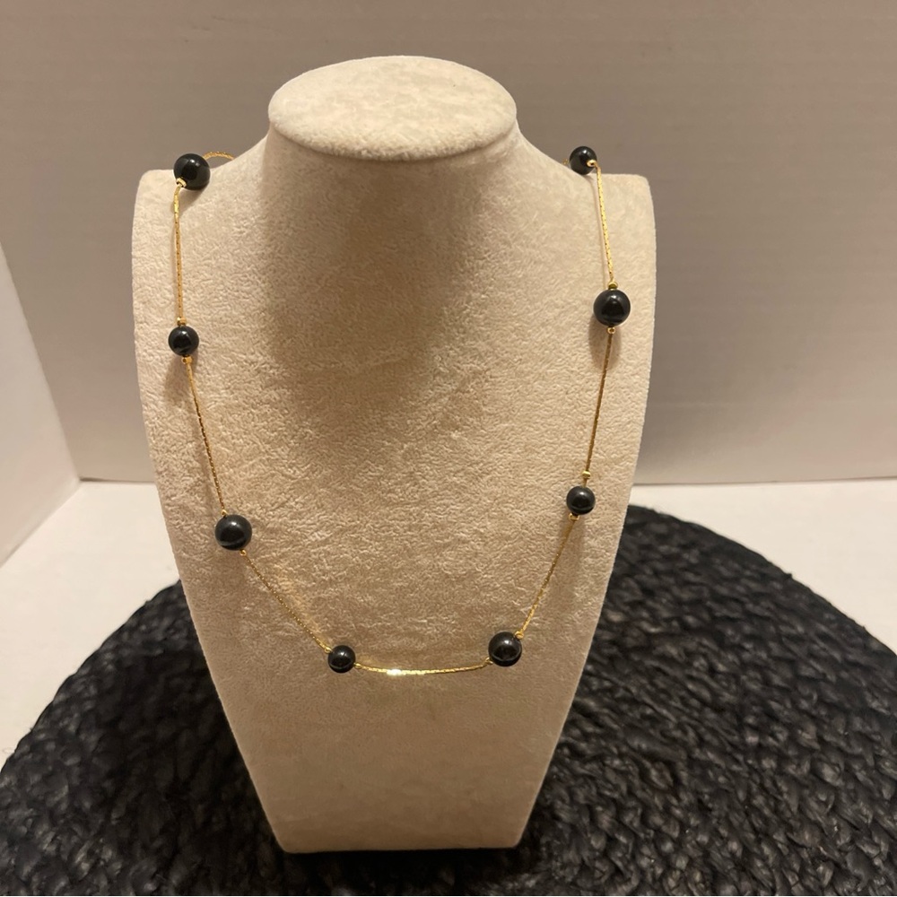 Vintage Trifari Gold tone Chain Necklace with Black Bead Accents 24” - Picture 4 of 8